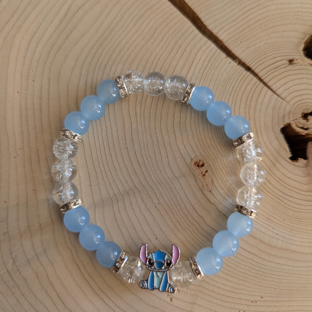 Blue and Silver Beaded Bracelet with Character Charm